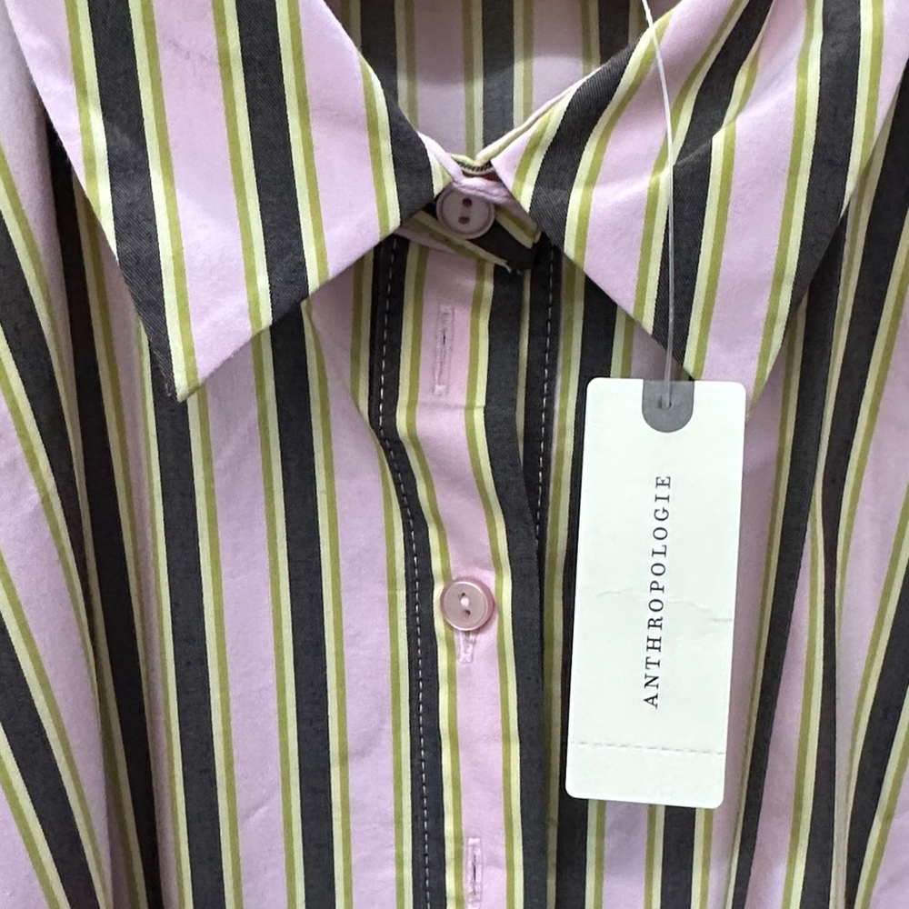 Anthropologie Men's Casual Shirt - Pink and Green Stripes
